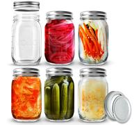 volila Mason Jars with Lids - 6 Pack 490ml Leakproof Glass Jars with Lids for Airtight Seal - Round Mason Jar with Silver 2-Part Lid for Salad, Food Storage, Overnight Oats, Pickling, and Canning