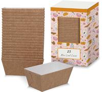 Volila Mini Cake Cases - 25 Pack Disposable Brown Paper Moulds for Cakes, Bread, & Muffins - Rectangular 8cm x 4cm x 4cm