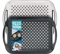 volila Non Slip Tray (2 Pack) - Plastic Non Slip Trays for Eating with Handle (41 x 29 x 4.5 cm) - Food Trays for Eating, Tea or Coffee - White and Black Serving Trays for Food and Drinks Serving