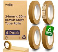 volila Paper Tape - 4 Pack Brown Kraft Tape Rolls - Heavy Duty Paper Packaging Tape for Moving, Boxes, Framing & Packaging - Recyclable with Strong Adhesive (24mm x 50m)