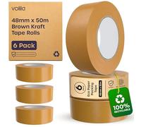 volila Paper Tape - 6 Pack Brown Kraft Tape Rolls - Heavy Duty Paper Packaging Tape for Moving House, Boxes, Framing, and Packaging - Recyclable Paper Parcel Tape with Strong Adhesive (48mm x 50m)