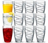 volila Set of 12 Plastic Tumblers - 500ml Clear Plastic Drinking Glasses with Swirl Design, Reusable, Unbreakable, Stackable Garden Glasses, Acrylic Tumblers for Adults, Kids, Picnic, Camping, Party