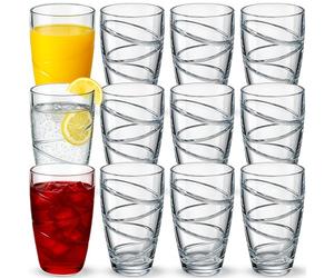 volila Set of 12 Plastic Tumblers - 500ml Clear Plastic Drinking Glasses with Swirl Design, Reusable, Unbreakable, Stackable Garden Glasses, Acrylic Tumblers for Adults, Kids, Picnic, Camping, Party