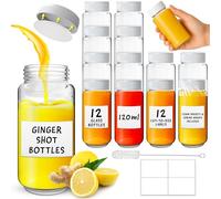 volila Shot Bottles with Lids - 12 Pack 4oz/120ml Reusable Glass Shot Bottles with 12 Round Labels and Pen - Portable and Leakproof