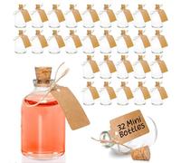 volila Small Glass Bottles - (32 Pack) 50ml with Corks, Funnel & Customisable Craft Labels for Wedding Favours, Shots, Potion, Spell Jars