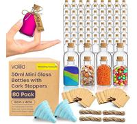 volila Small Glass Bottles - (80 Pack) 50ml with Corks, Funnel & Customisable Craft Labels for Wedding Favours, Shots, Potion, Spell Jars