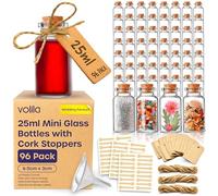 Volila Small Glass Bottles With Corks (25ML x 96 Pack) - Mini Bottles With Stoppers for DIY Crafts, Wedding Favours, Potions - Includes Craft Labels, String and Funnel