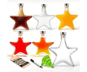 volila Star Glass Flask Bottles 200ml with Corks, Labels & Funnel for DIY in Clear | Size: 6 Pack volila Clear 6 Pack