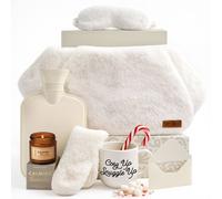 volila Women's Dulux Christmas Gift Set - Hot Water Bottle Belt, Mug, Lavender Candle, Fuzzy Socks, Sleeping Mask, Colouring Book & Colours in White volila White