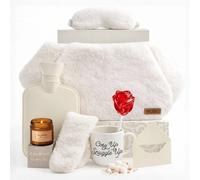 volila Women's Easter Gift Set with Hot Water Bottle Belt, Mug, Lavender Candle, Fuzzy Socks & Sleeping Mask in White volila White