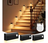 VOLISON Stair Lights Motion Sensor Indoor, 3 Pack Motion Sensor Night Light Stick on Wall, 1200mAh Rechargeable LED Stair Lights, Sensor Lights for Hallway, Bedroom, Closet, Bathroom,Toilet (Black)