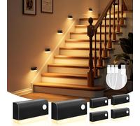 VOLISON Stair Lights Motion Sensor Indoor, 6 Pack Motion Sensor Night Light Stick on Wall, 1200mAh Rechargeable LED Stair Lights for Hallway, Bedroom, Closet, Bathroom, Toilet (Black)