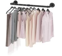 VOLISON Wall Mounted Clothes Rail, 90CM Industrial Pipe Clothing Rack, Industrial Clothes Rail Wall Mounted, Detachable Heavy Duty Metal Garment Rail for Hanging Clothes in Closet, Retail Shop & Home