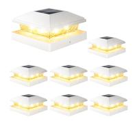 VOLISUN 4x4 Solar Fence - 8 Pack Outdoor Post Lights Waterproof White Deck Light Solar Powered with Warm White for 4x4/4x4 Wood or Vinyl