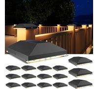 VOLISUN 4x4 Solar Fence Post Lights Outdoor 16pack, Cap for 4x4 Wooden/Vinyl Post,Black Deck Cap Light Solar Powered for Garden/Patio/Porch