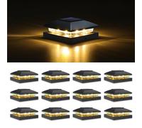 VOLISUN 4x4 Solar Post Cap Light 12 Pack, Solar Fence Post Lights Outdoor Waterproof for Wooden/Vinyl Post, Black Post Lights Solar Powered with Warm White for Garden, Patio, Porch, Deck
