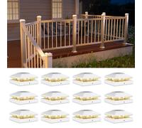 VOLISUN 4x4 Solar Post Cap Light 12pack,Solar Fence - Post Lights Outdoor Waterproof for Wooden/Vinyl Post, White Deck Post Cap Light Solar Powered with Warm White for Garden/Patio/Porch