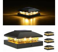 VOLISUN 4x4 Solar Post Cap Light 4 Pack, Solar Fence Post Lights Outdoor Waterproof for Wooden/Vinyl Post, Black Post Lights Solar Powered with Warm White for Garden, Patio, Porch, Deck