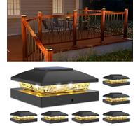 VOLISUN 4x4 Solar Post Cap Light 6 Pack, Solar Fence Post Lights Outdoor Waterproof for Wooden/Vinyl Post, Black Post Lights Solar Powered with Warm White for Garden, Patio, Porch, Deck