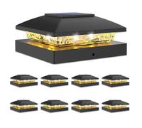 VOLISUN 4x4 Solar Post Cap Light 8 Pack, Solar Fence Post Lights Outdoor Waterproof for Wooden/Vinyl Post, Black Post Lights Solar Powered with Warm White for Garden, Patio, Porch, Deck