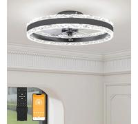 VOLISUN Ceiling Fans with Lights and Remote, 40cm Luxury Smart Crystal Ceiling Fan Light, 6 Speeds and 3000K-6500K Dimmable Quiet Fan Ceiling Lights for Bedroom Living Room Dining Room (Black)