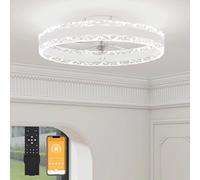 VOLISUN Ceiling Fans with Lights and Remote, 50cm Luxury Smart Crystal Ceiling Fan Light, 6 Speeds and 3000K-6500K Dimmable Quiet Fan Ceiling Lights for Bedroom Living Room Dining Room (White)