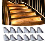 VOLISUN New Solar Stair Lights 12 Pack, Triangle Solar Step Lights IP67 Waterproof Outdoor, Led Solar Deck Lights Decor for Outdoor Stairs, Step, Yard, Walkway, Porch and Pathway(Warm White)