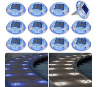 VOLISUN Solar Driveway & Deck Lights-12 Pack Waterproof Dock & Marine Ground Lights,2-in-1 Blue & White LED,Solar Marker Lights for Pathways,Steps,and Warning Signs