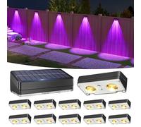 VOLISUN Solar Fence Lights 12 Pack, Warm White, Cool White and RGB Color Glow LED Solar Lights, IP65 Waterproof Fence Solar Lights Outdoor for Patio, Backyard, Railing, Deck, Fence and Wall（Black）