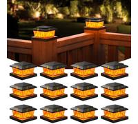 VOLISUN Solar Fence Post Cap Lights 12pack, Black Solar Deck Cap Flame Light Outdoor Waterproof, High Brightness Flickering Flame SMD LED Lighting, for 4x4 Wooden/4x4 5x5 Vinyl Post