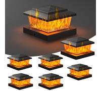 VOLISUN Solar Fence Post Cap Lights 6pack, Black Solar Deck Cap Flame Light Outdoor Waterproof, High Brightness Flickering Flame SMD LED Lighting, for 4x4 Wooden/4x4 5x5 Vinyl Post