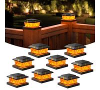 VOLISUN Solar Fence Post Cap Lights 8pack, Black Solar Deck Cap Flame Light Outdoor Waterproof, High Brightness Flickering Flame SMD LED Lighting, for 4x4 Wooden/4x4 5x5 Vinyl Post
