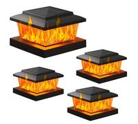 VOLISUN Solar Fence Post Lights 4pack, Black Solar Deck Post Cap Flame Light Outdoor Waterproof, High Brightness Flickering Flame SMD LED Lighting, for 4x4 Wooden/4x4 Vinyl Post