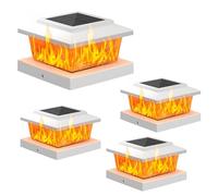 VOLISUN Solar Fence Post Lights 4pack, White Solar Deck Cap Flame Light Outdoor Waterproof, High Brightness Flickering Flame SMD LED Lighting, for 4x4 Wooden/4x4 5x5 Vinyl Post