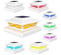 VOLISUN Solar Post Cap Light Outdoor Waterproof: RGB Color Changing - Solar Fence Cap Flashing Lights 8Pack White for 4x4 5x5 6x6 Wooden Vinyl Post