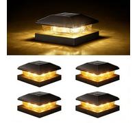 VOLISUN Solar Post Cap Lights 4 Pack, 4x4 Deck Fence Post Solar Lights Outdoor with Warm White Lighting, Waterproof Solar Lights for Vinyl/Wood Posts to Decorate Fence, Deck, Garden, Patio