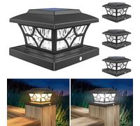 VOLISUN Solar Post Cap Lights Outdoor, Solar Powered Fence Cap Lights for 4x4 Vinyl/Wood, Black Waterproof Solar Deck Post Light 4Pack Cool/Warm for Garden Patio Porch
