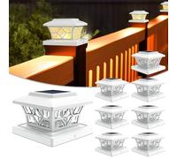 VOLISUN Solar Post Cap Lights Outdoor, Solar Powered Fence Cap Lights for 4x4 Vinyl/Wood, White Waterproof Solar Deck Post Light 8Pack Cool/Warm for Garden Patio Porch