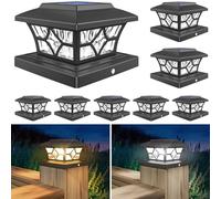 VOLISUN Solar Post Cap Lights Outdoor, Solar Powered Fence Post Cap Lights for 4x4 Vinyl/Wood Post, Black Waterproof Solar Deck Post Lights 8Pack Cool/Warm for Garden Patio Porch...