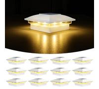 VOLISUN Solar Post Lights 12 Pack, 2 Lighting Modes Solar Post Cap Lights Outdoor, IP64 Waterproof, Fence Post Lights Solar Powered for 5×5 4×4 3.5×3.5 inch Wood/Vinyl Garden Posts Deck Patio(White)