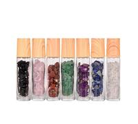 VolksRose 10ml Glass Roller Bottles for Essential Oils - 7 Pcs Perfume Sample Vials with Gemstone Roller Balls & Crystal Chips - Refillable Leak Proof Travel Size Bottles for Aromatherapy & DIY Blends