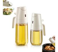 VolksRose 2 in 1 Oil Sprayer and Dispenser 2 Pack - Gravity Auto Open/Close Glass Olive Oil Bottle for Kitchen - 65°Wide Angle Mist, Drip-Free Pour Spout, Dustproof Lockable for BBQ, Air Fryer, Salad