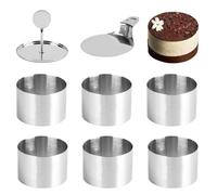 VolksRose 6-Pack Round Cake Ring Molds - 3 Inch Seamless Stainless Steel Baking Rings with 6 Pushers & Bases for Muffin, Cheesecake, Onigiri - Crumpet Rings for Cooking, Batch Baking, Party, Catering