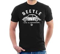 Volkswagen Beetle White Live The Adventure Men's T-Shirt, Black, XL