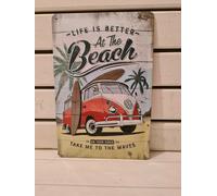Volkswagen Metal Sign Large, Life Is Better At The Beach Design, VW Campervan