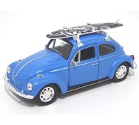 Volkswagen VW Beetle Model Car Blue With Surfboard Welly 1:34-39