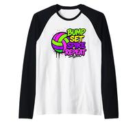 Volleyball Bump Set Spike Repeat Colorful Graffiti Art Raglan Baseball Tee