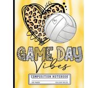 Volleyball Game Day Vibes Composition Notebook: Cute Leopard Heart Sports Graphic Lined Journal for Girls, Women & Moms | College Ruled Aesthetic Yellow Player Book