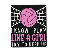 Volleyball I Know I Play Like A Girl Try To Keep Up Desk Mat With Stitched Edges Mouse Mat Small Mouse Pad For Studying Laptop Travel 25X30Cm