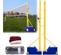 Volleyball Net Set - 2-in-1 Adjustable Height 5-6.9ft Portable Badminton and Volleyball System with Wheels for Backyard Family Games and Outdoor Sports